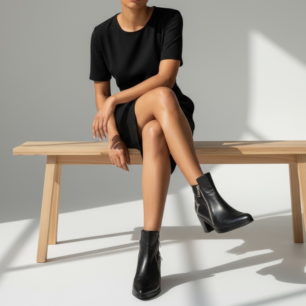 Kenzo Leather Multi-Zipper High Heeled Ankle Boots in Black | Size 37